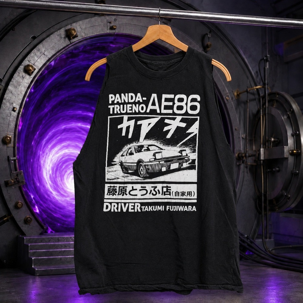 Initial D AE86 Panda Trueno Takumi Fujiwara Muscle Tee Black Sleeveless Shirt